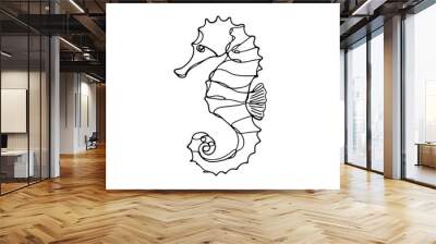 A realistic seahorse drawn in a continuous line style Wall mural