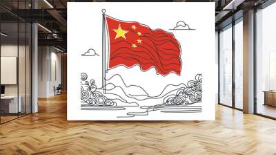 one line illustration of china flag Wall mural