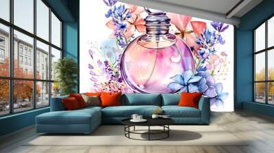 perfume bottle and pink flower Wall mural