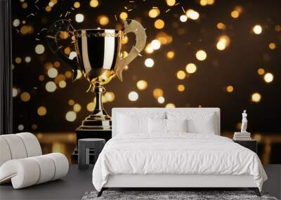 A winner trophy, aglow with sparks, set against a dazzling sparks background, embodying victory and accomplishment Wall mural