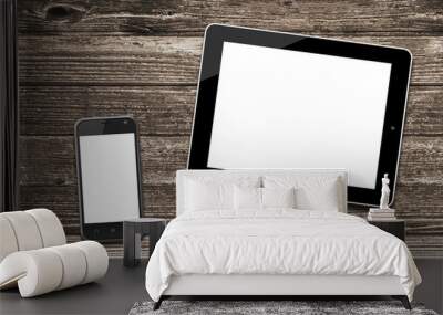 Black tablet computer and smart phone with isolated screens Wall mural