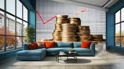 Coin stack and rising graph chart illustrating success in business marketing Wall mural