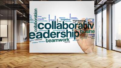 Collaborative leadership word cloud concept on grey background Wall mural