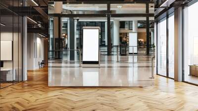 Empty white mockup signboard in public shopping center for high visibility sale and offer advertisements with copy space Wall mural