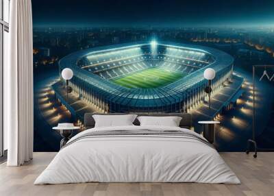 Football soccer stadium at night. Architecture of arena team city game competition sport field. Wall mural