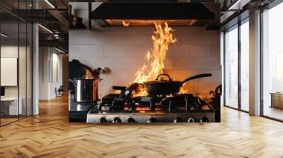 Kitchen fire hazard - residential danger, home safety, emergency Wall mural