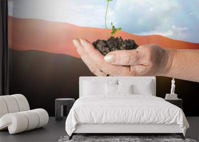 Libya growth and new beginning. Green renewable energy and ecology concept. Wall mural