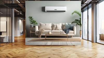 Living room interior featuring air conditioner for comfortable temperature during hot summer, cooling the room Wall mural