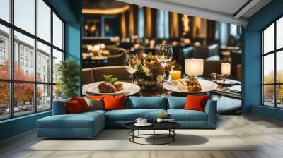 Luxury travel concept featuring fine dining in an exclusive fancy restaurant with exquisite cuisine and great service Wall mural