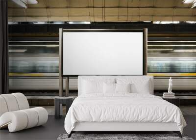 Train station during evening with blank white digital sign billboard poster mockup Wall mural