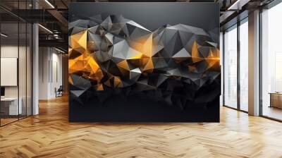 Yellow orange abstract background for design. Geometric shapes. Lines, triangles. 3d effect. Light, glow, shadow. Gradient. Dark grey, silver. Modern, futuristic. Design concept. Wallpaper concept. Ab Wall mural