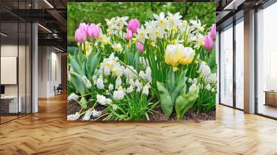 Spring flowers in big vase Wall mural