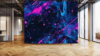 dynamic electric blue and neon pink paint splatter art Wall mural