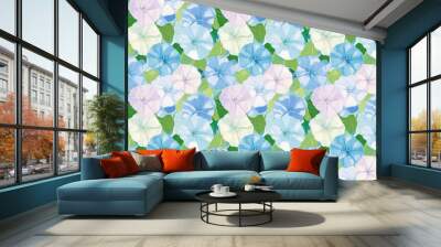 a fun-loving and dreamy abstract pattern of morning glories painted in a naive impressionistic style with gouache Wall mural