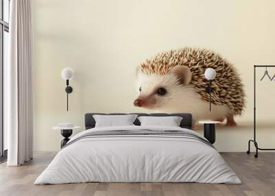 a hedgehog with small, spiky quills and a round, cute face against an isolated light ivory background, the soft light casts gentle shadows on the hedgehog, creating intricate patterns Wall mural