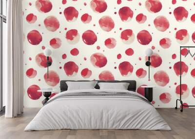 a seamless ruby red apple pattern on a light ivory background, in a watercolor, hand-drawn style Wall mural