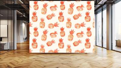 a seamless sunset orange pineapple pattern on a sandy beige background, in a watercolor, hand-drawn style Wall mural