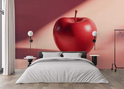 a single apple with a bright red skin and a glossy surface against an isolated warm-toned background Wall mural