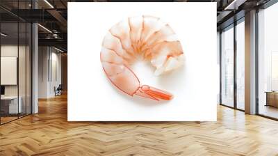 a single shrimp with a light pink color and curled form against an isolated white background Wall mural