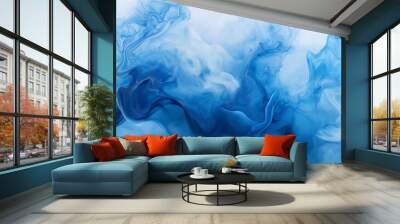 abstract blue and white ink flow: watercolor art style an abstract blue watercolor painting of swirling blue ink flowing over white paper, creating an artistic representation of the ocean's depth Wall mural