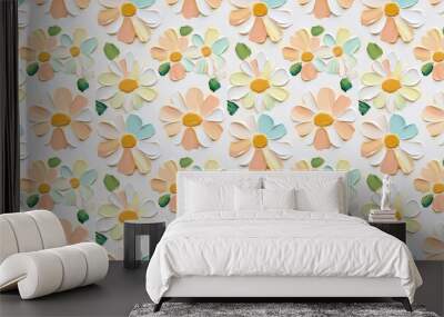 an abstract impressionism painting pattern of daisies on a white background Wall mural