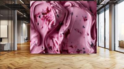 Artisanal blackberry ice cream swirl, a closeup of artisanal blackberry ice cream, its rich color swirled with cream against a white background Wall mural