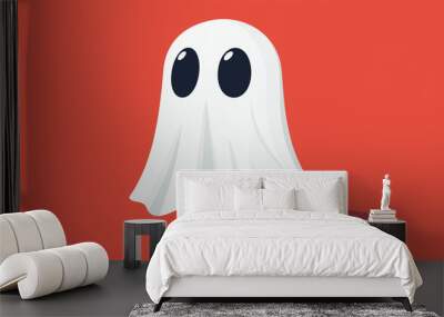 Halloween concept image: a small, simple cartoon ghost with a white sheet-like body and two large, black oval eyes Wall mural