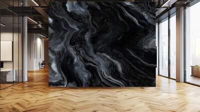 luxurious marble texture in charcoal black and silver tones, with elegant veining patterns resembling flowing water Wall mural