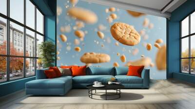 Peanut Butter Cookies Against Light Blue Background Wall mural