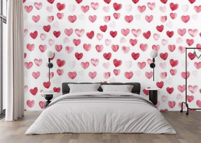 soft pink and ruby color hearts seamless pattern, clean surface texture, white background Wall mural