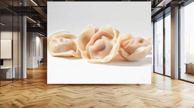 tortellini with prosciutto and cream sauce with a light dusting of nutmeg against an isolated white background Wall mural