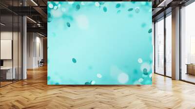 turquoise and teal confetti: a refreshing frame made from turquoise and teal confetti, playfully arranged around a soft aqua background, the cool tones create a vibrant and invigorating border Wall mural