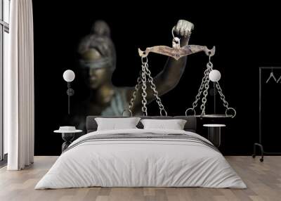 Lady Justice or Themis (God of Justice) isolated on black background Wall mural