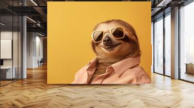 Generative AI, Chillin' Sloth: Sunglasses and Pastel Vibes Wall mural