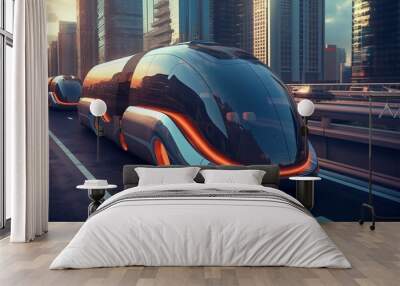 Generative AI, Journey to Tomorrow, Futuristic transportation Wall mural