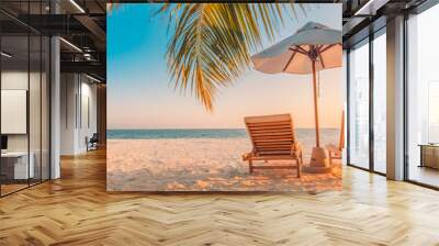 beautiful tropical beach banner. white sand and coco palms travel tourism wide panorama background c Wall mural