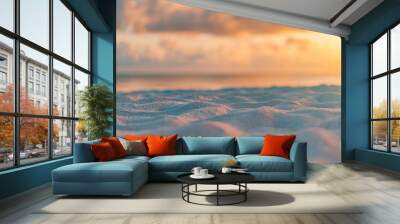 Closeup sea sand beach. Panoramic beach landscape. Blurred tropical beach seascape horizon. Orange and golden sunset sky calmness tranquil relaxing sunlight summer mood. Vacation travel holiday banner Wall mural