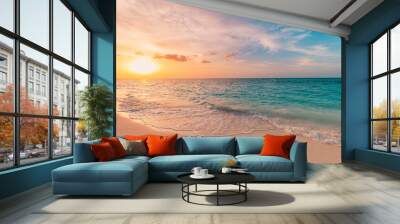 closeup sea sand beach. panoramic beach landscape. inspire tropical beach seascape horizon. orange a Wall mural