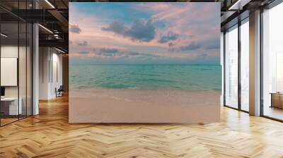 Colorful sky ocean beach sunrise with dramatic motivational mood. Tropical island seaside, coastal landscape, exotic beach shore, sea horizon. Inspire happy closeup of sand, beautiful summer travel Wall mural