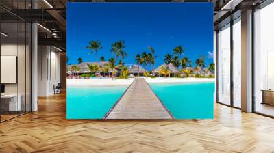 Idyllic tropical beach landscape for background or wallpaper. Design of tourism for summer vacation landscape, holiday destination concept. Exotic island scene, relaxing view. Paradise seaside lagoon Wall mural