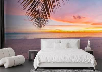 Landscape of paradise tropical island beach, sunrise shot. Beautiful sunset landscape, vacation beach banner Wall mural