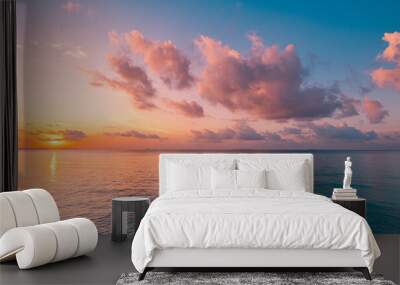 Panoramic sea skyline beach. Amazing sunrise beach landscape. Panorama tropical beach reflection horizon. Abstract colorful sunset sky light tranquil relax summer seascape freedom wide angle seascape Wall mural