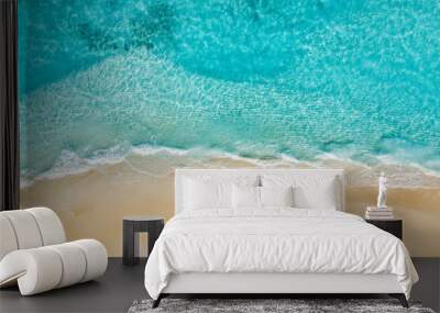 summer seascape beautiful waves, blue sea water in sunny day. top view from drone. sea aerial view,  Wall mural