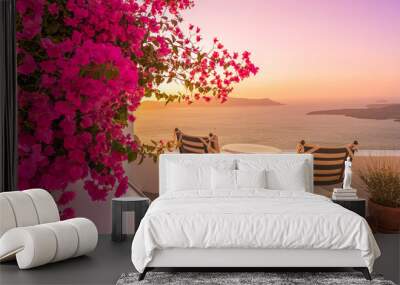 summer sunset vacation scenic of luxury famous europe destination. white architecture in santorini,  Wall mural