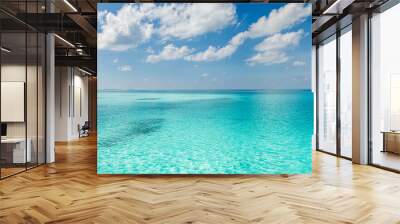 Tranquil relaxing blue sunny sky ocean lagoon. Dream nature beautiful seascape. Meditational inspirational infinity positive energy ecology Earth concept. Peaceful abstract nature sea view background Wall mural