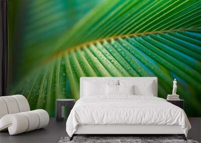 tropical background green coconut palm leaf. closeup nature view of palm leaves background textures  Wall mural