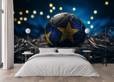 Digital and technology background of the soccer game, isolated soccer ball on a digital background. Wall mural