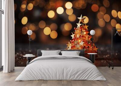 Small Christmas modern tree, bokeh light background Wall mural