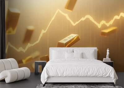 Floating Gold Bars and Coins in Glowing Environment Wall mural