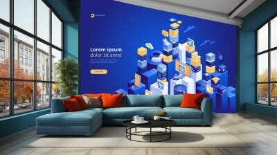 Abstract technology isometric. Concept of data network management Wall mural